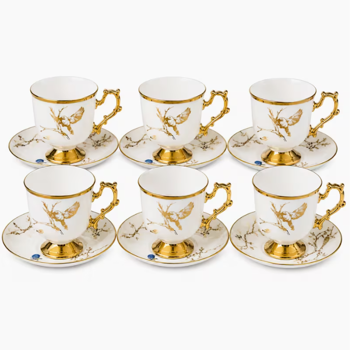 Turkish Style Ceramic Tea Cup & Saucer Set 12pcs – Small Coffee Cups 6 Cups 6 Saucers Elegant Drinkware