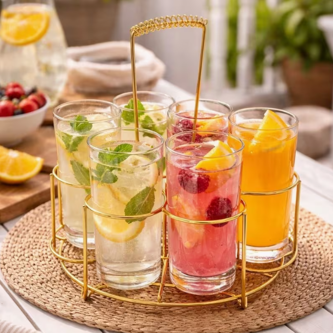 Gold Stainless Steel Glass Holder Rack for 6 Cups – Luxury Drinkware Organizer Stand Kitchen Counter Storage Rack