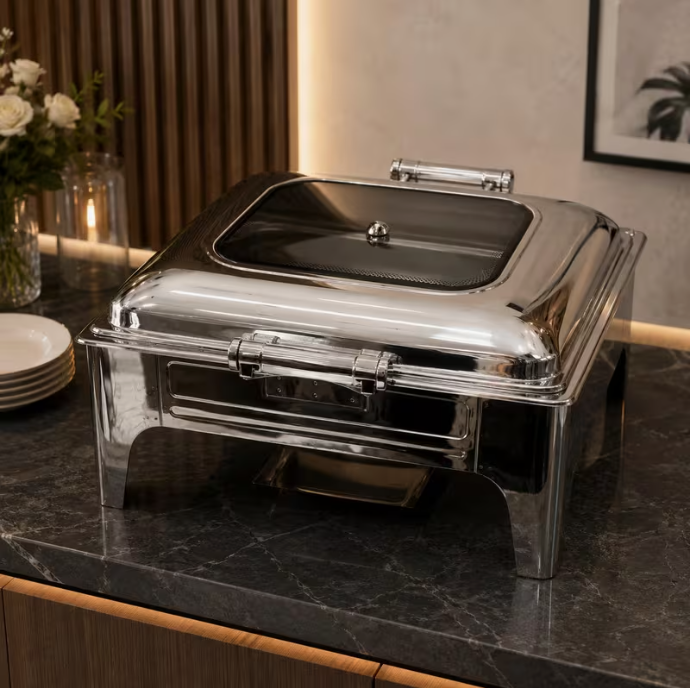 Luxury 9L Chafing Dish Food Warmer with Lid – Stainless Steel Buffet Server in Gold or Silver for Catering & Events