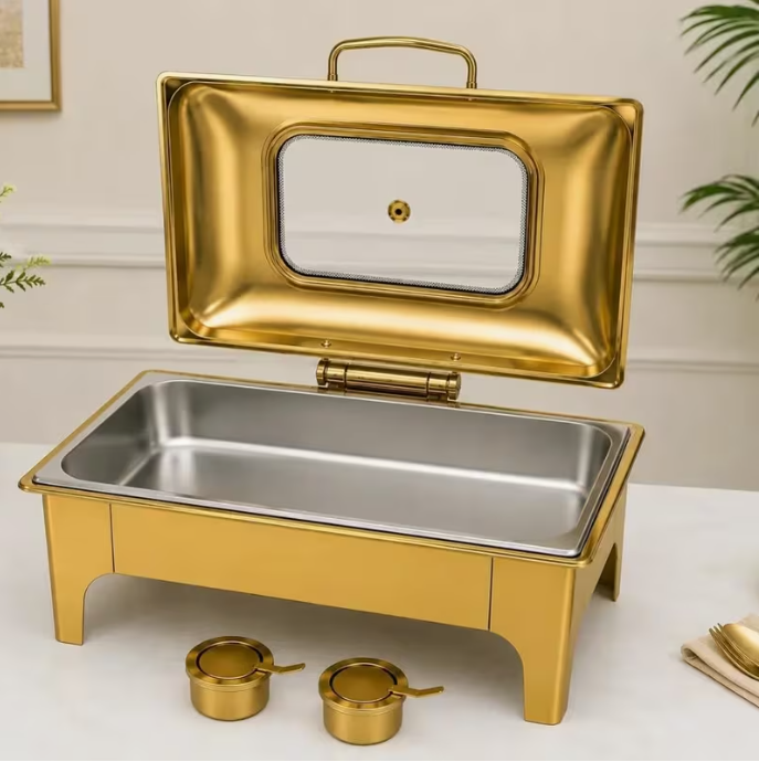 Luxury 9L Chafing Dish Food Warmer with Lid – Stainless Steel Buffet Server in Gold for Catering & Events
