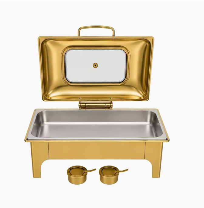 Luxury 9L Chafing Dish Food Warmer with Lid – Stainless Steel Buffet Server in Gold for Catering & Events