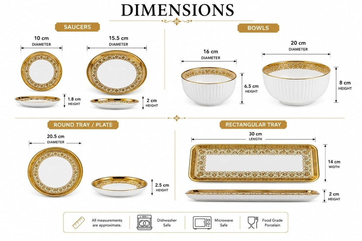 Luxury 32-Pieces White Porcelain Dinnerware Set with Ornate Gold Rim
