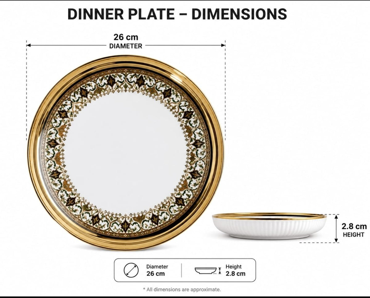 Luxury 32-Pieces White Porcelain Dinnerware Set with Ornate Gold Rim
