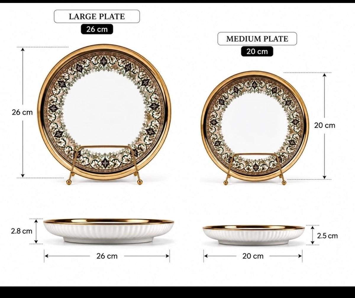 Luxury 32-Pieces White Porcelain Dinnerware Set with Ornate Gold Rim