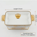 2Pcs Ceramic Chafing Dish Rectangular 13" 15" Marble Buffet Food Warmer Server Glass Lid Set