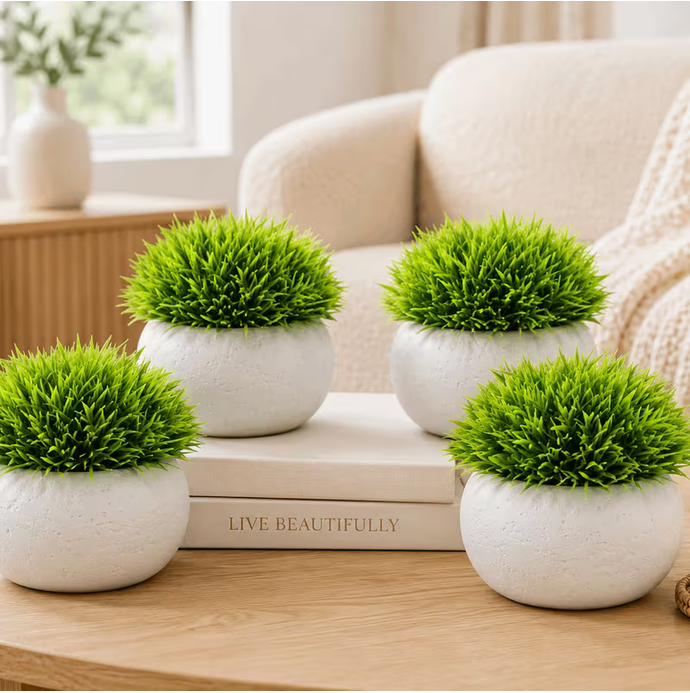 4pcs Modern Artificial Grass Pots – Tabletop Home & Office Decor