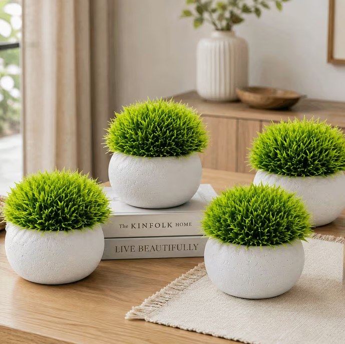 4pcs Modern Artificial Grass Pots – Tabletop Home & Office Decor