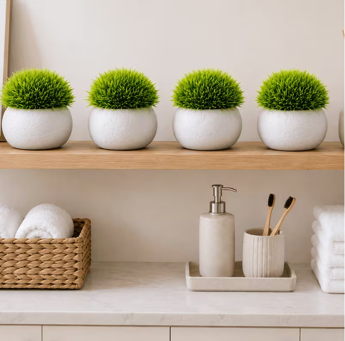 4pcs Modern Artificial Grass Pots – Tabletop Home & Office Decor