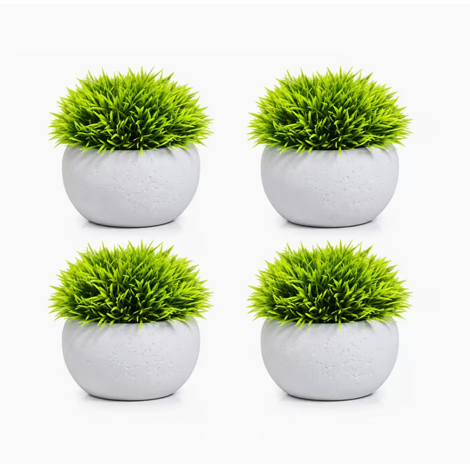 4pcs Modern Artificial Grass Pots – Tabletop Home & Office Decor