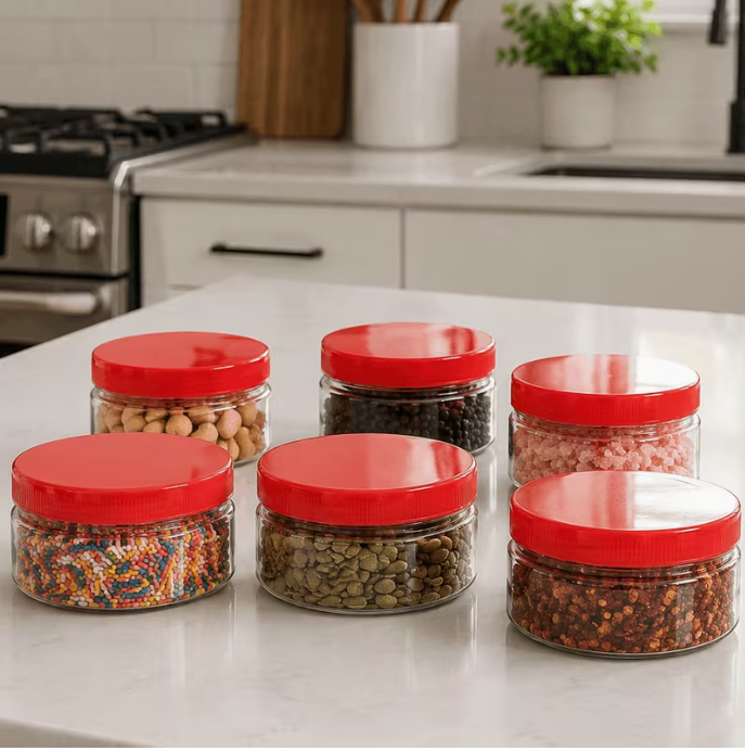 6 Pack Small Plastic Storage Containers with Lids – 150ml Clear Jars