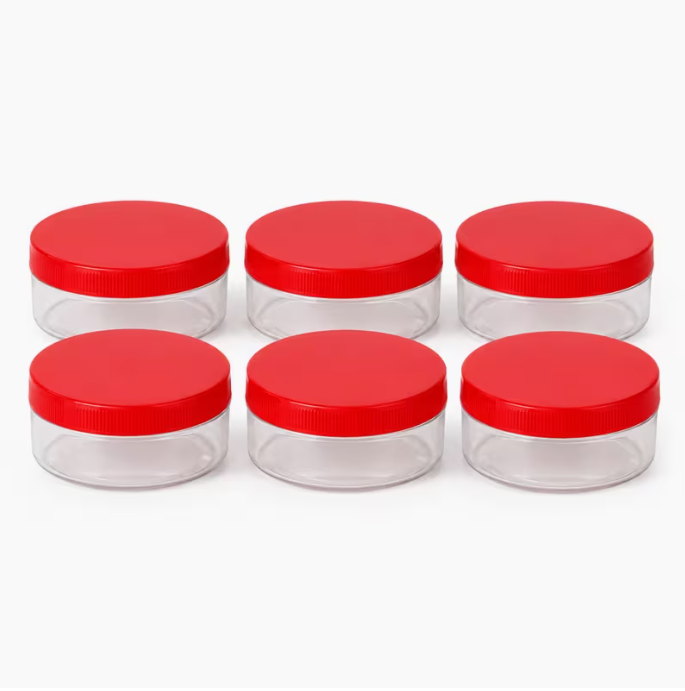 6 Pack Small Plastic Storage Containers with Lids – 150ml Clear Jars