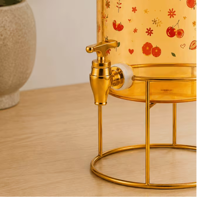 Beverage Dispenser with Tap & Stand – Amber Gold Juice Server Approx. 5L - 6L