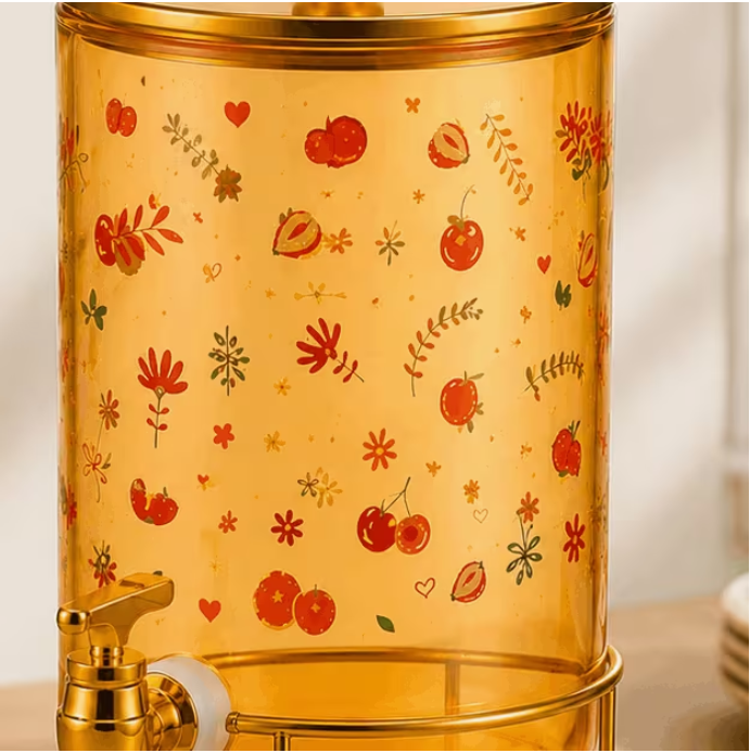 Beverage Dispenser with Tap & Stand – Amber Gold Juice Server Approx. 5L - 6L