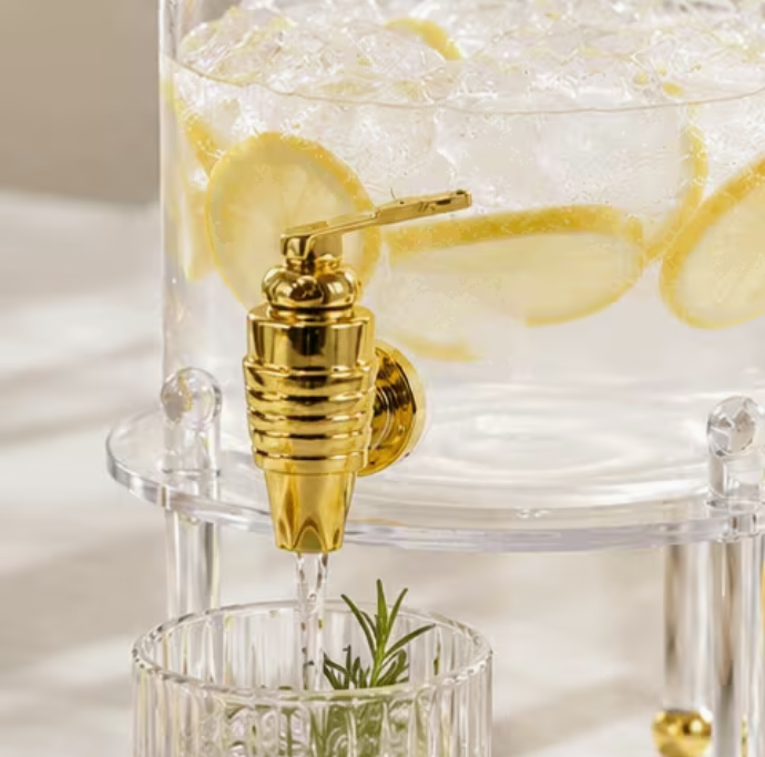 Clear Drink Dispenser with Gold Tap & Stand – Approx. 3L Beverage Cooler Juice Server for Parties & Events