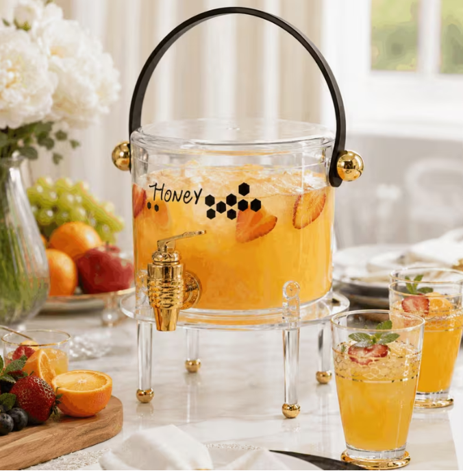 Clear Drink Dispenser with Gold Tap & Stand – Approx. 3L Beverage Cooler Juice Server for Parties & Events