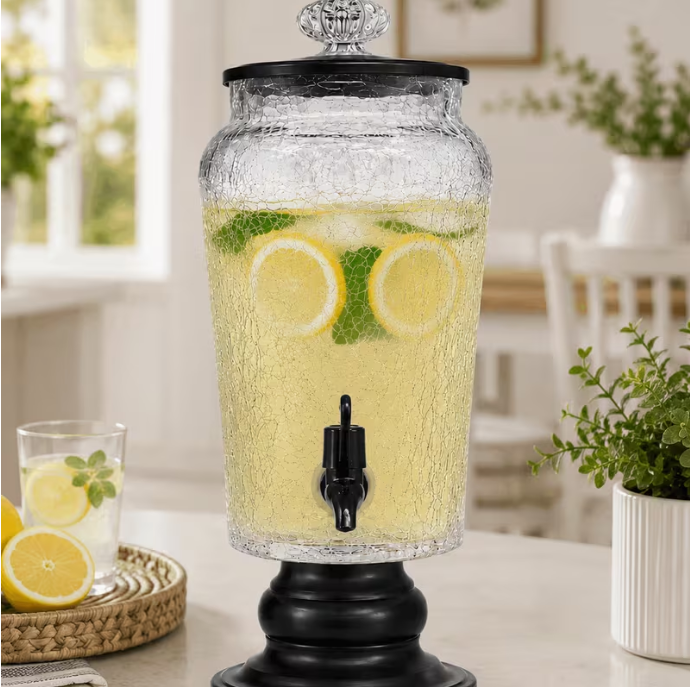 Crackle Style Drink Dispenser with Stand – Juice & Water Container Approx. 5L