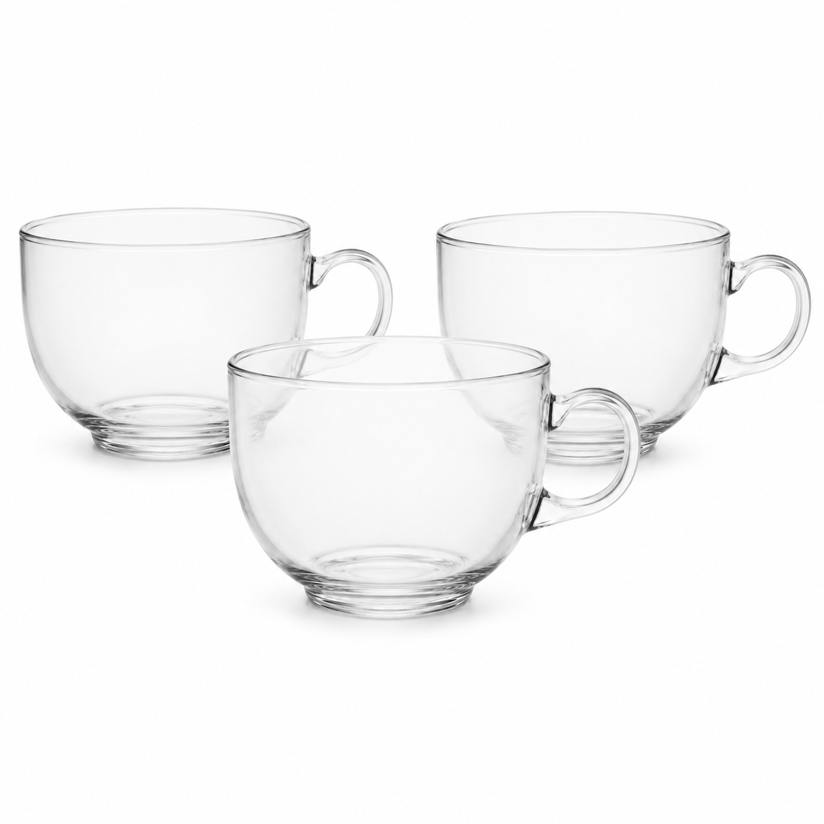 Set of 6 Clear Glass Milk Mugs with Handles – 470 ml Each