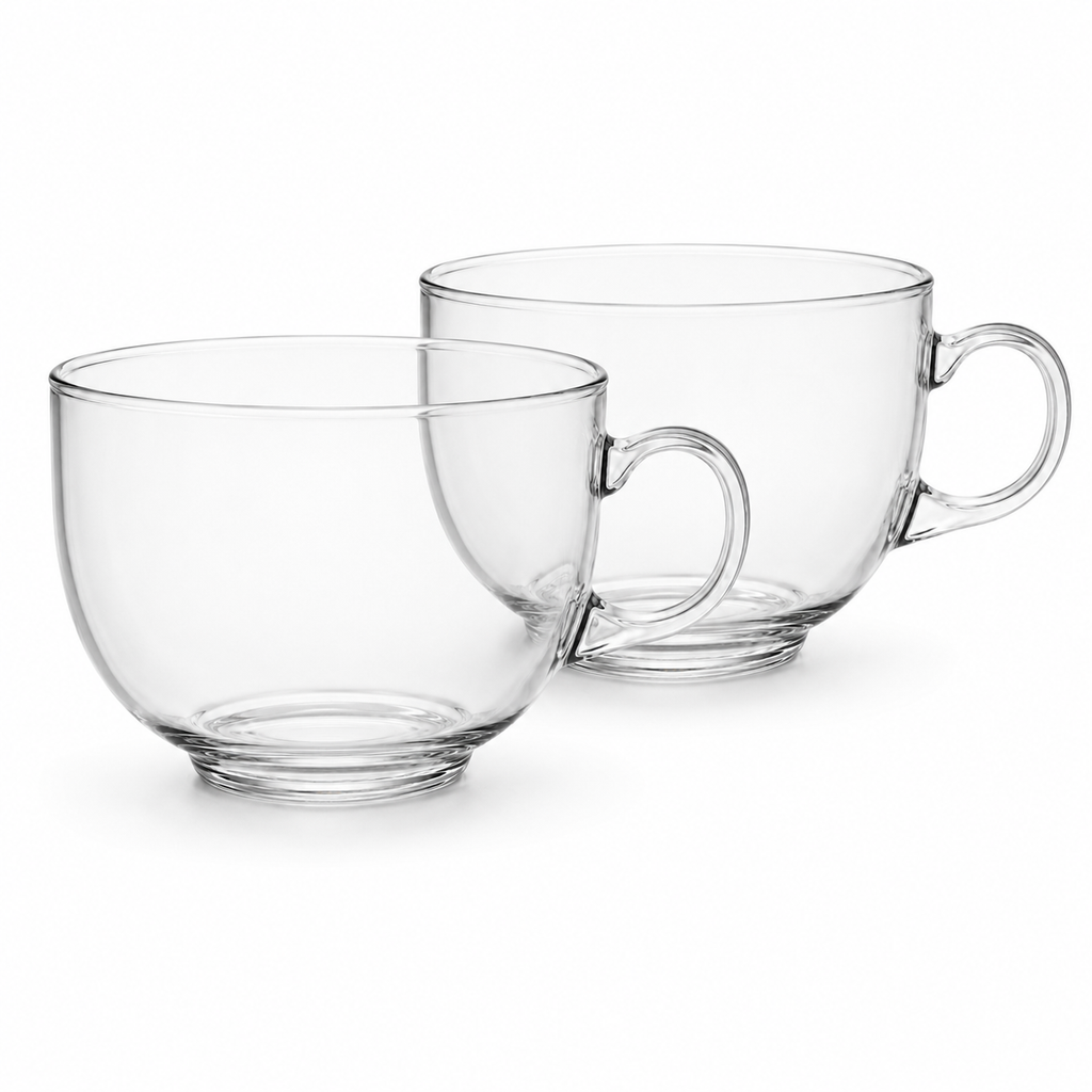 Set of 6 Clear Glass Milk Mugs with Handles – 470 ml Each