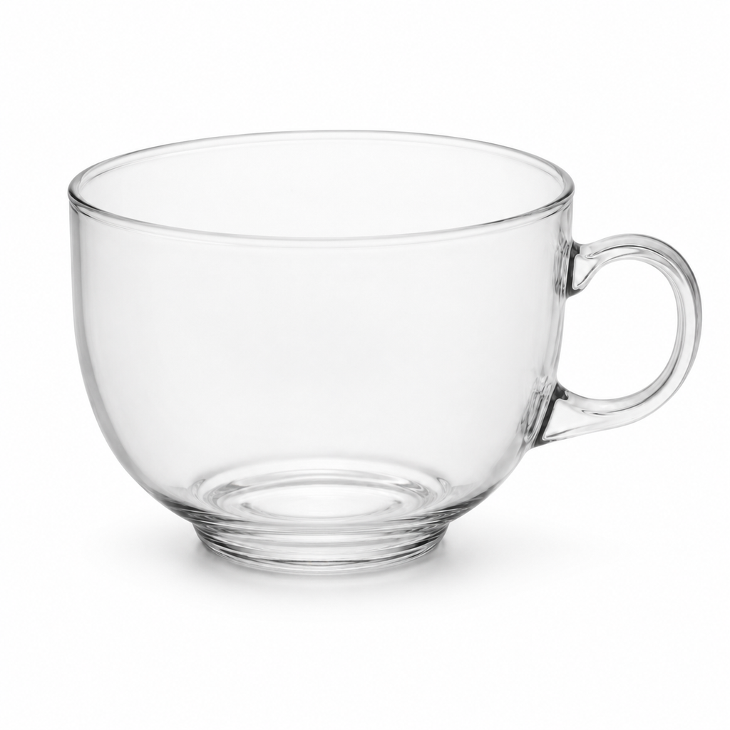 Set of 6 Clear Glass Milk Mugs with Handles – 470 ml Each