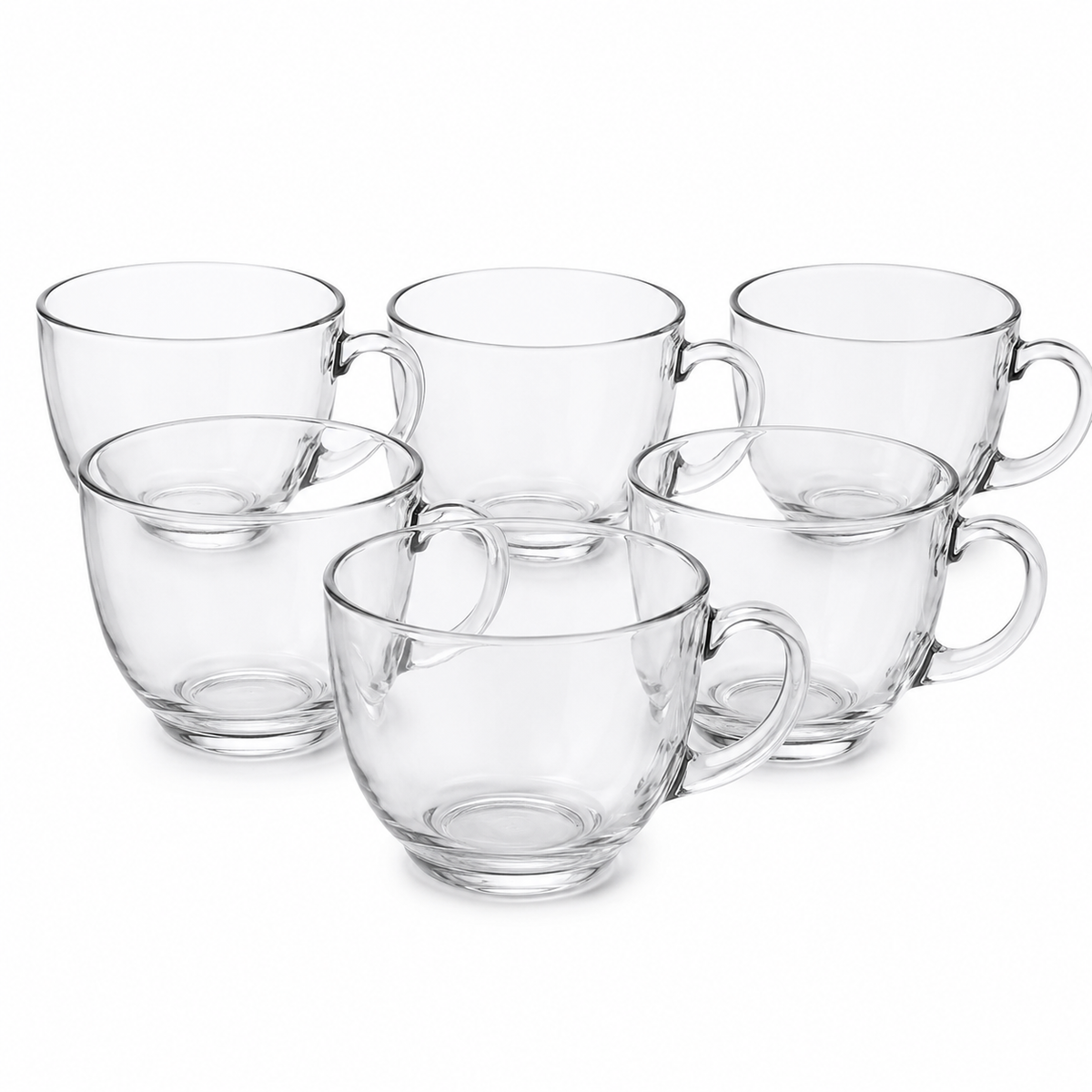 Set of 6 Clear Glass Milk Mugs with Handles – 470 ml Each