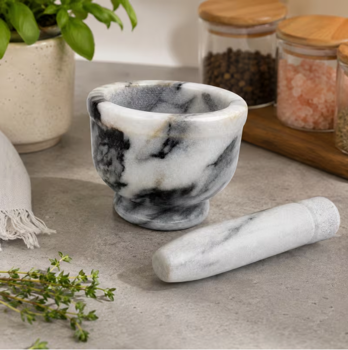 1-Piece Marble Mortar and Pestle Set – Manual Spice & Herb Grinder