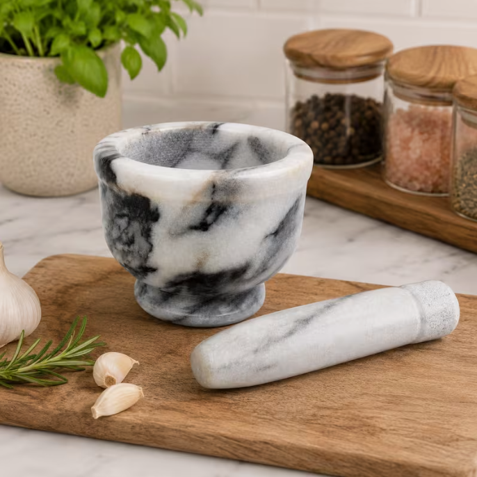 1-Piece Marble Mortar and Pestle Set – Manual Spice & Herb Grinder