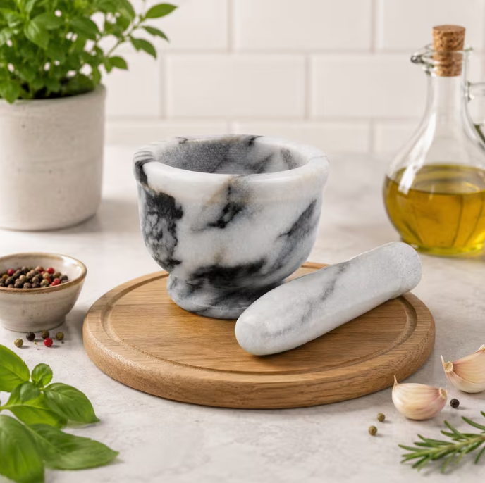 1-Piece Marble Mortar and Pestle Set – Manual Spice & Herb Grinder