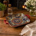 Large Rectangular Ceramic Serving Dish with Handles – Colorful Pattern Baking & Serving Tray (6PCs)