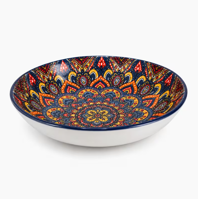 Set of 9 Round Ceramic Plates – Colorful Mandala Pattern Dinner & Serving Plates Premium Tableware Set