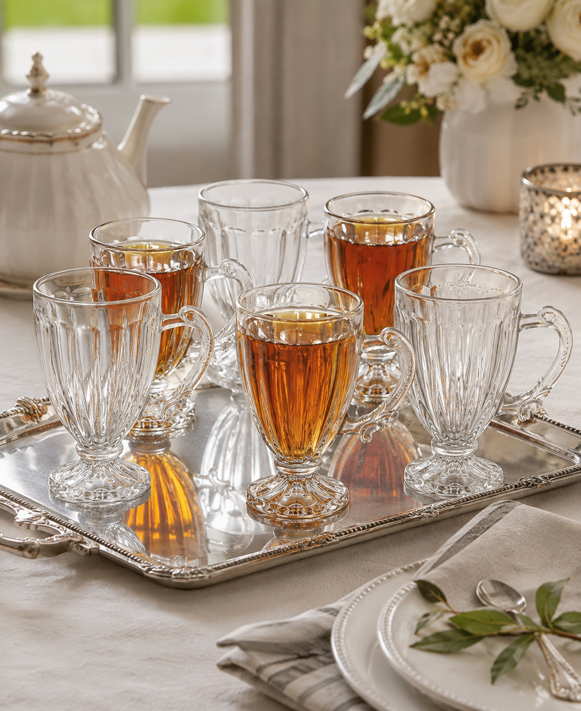 Set of 6 Glass Tea Cups 490ML – Large Clear Drinking Glasses for Tea, Coffee, Juice, Water & Cold Drinks