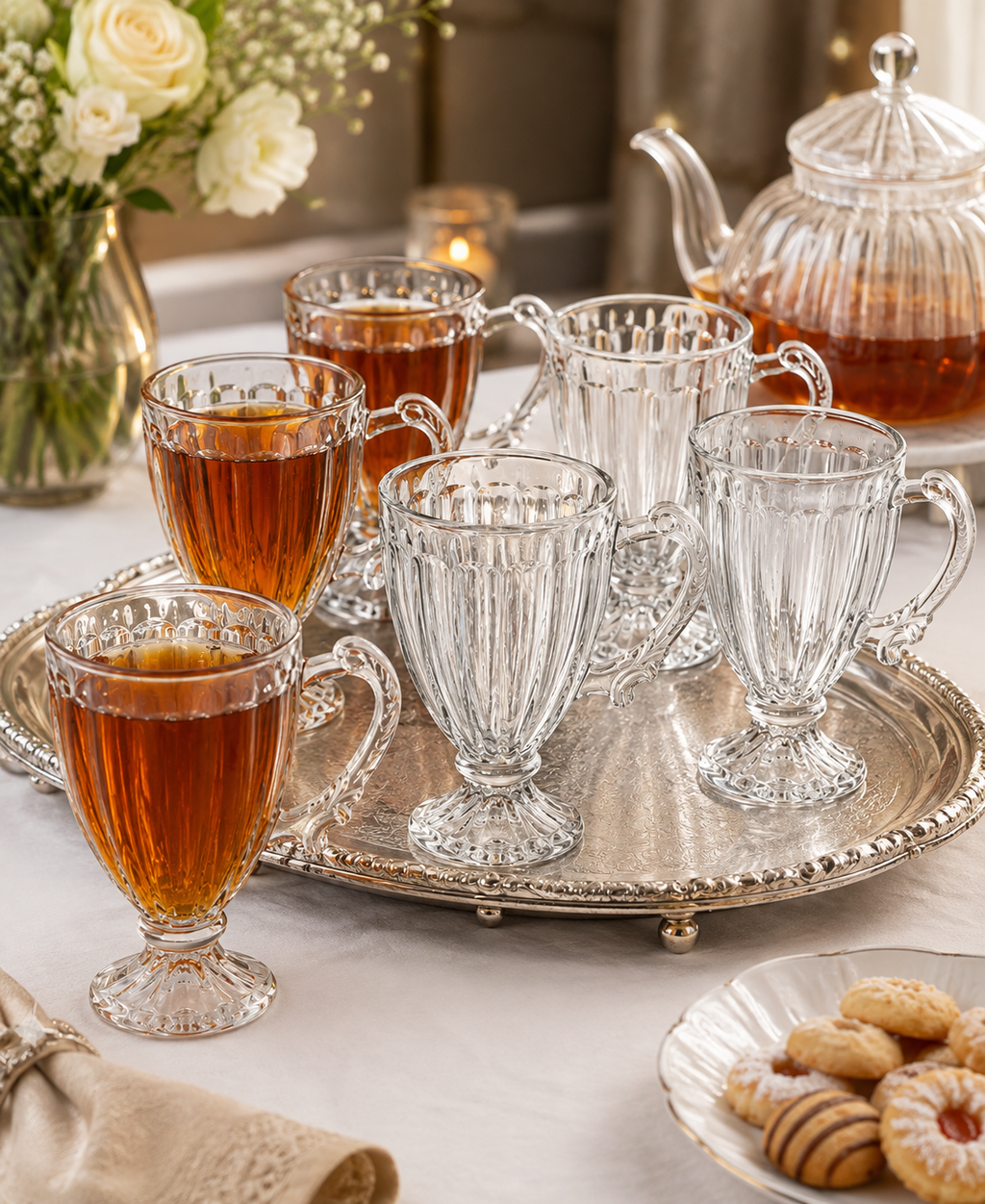 Set of 6 Glass Tea Cups 490ML – Large Clear Drinking Glasses for Tea, Coffee, Juice, Water & Cold Drinks