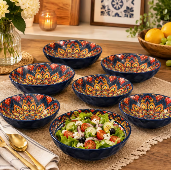 Set of 2 Mandala Serving Bowls 10 Inch Large Bowls Decorative Kitchen Dining