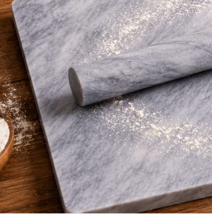 Extra Large Marble Pastry Board with Rolling Pin – 38cm Natural Stone Baking Surface, Heavy Duty Dough Board