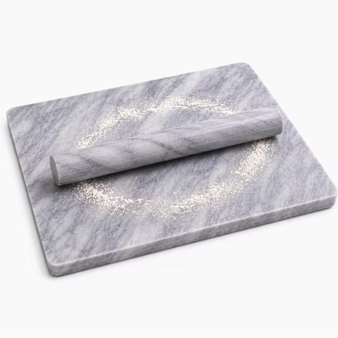 Extra Large Marble Pastry Board with Rolling Pin – 38cm Natural Stone Baking Surface, Heavy Duty Dough Board