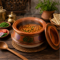 Handmade Terracotta Clay Cooking Pot with Lid – Traditional Earthenware Round Bottom Casserole Dish (Small Size 7.5Inch)