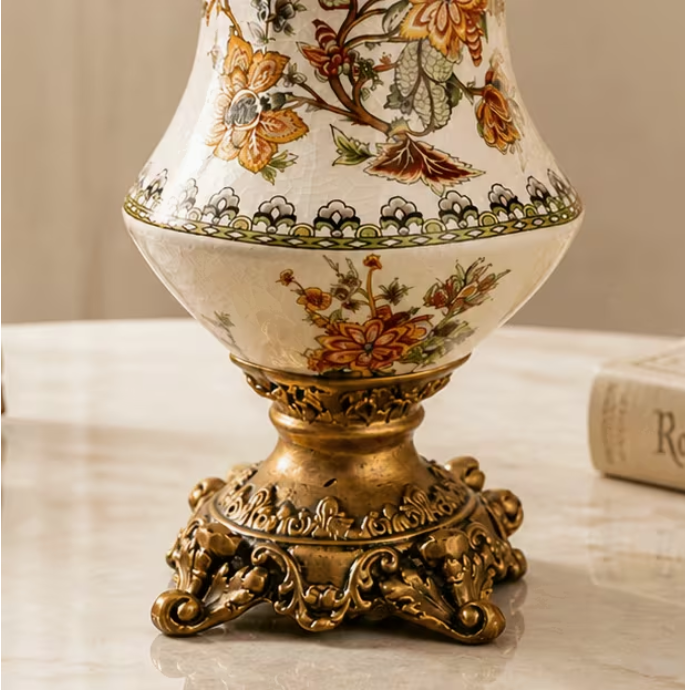 30Cm European Style Ceramic Vase Ice Crack Glaze Floral High Foot Decorative Vase Home Decor