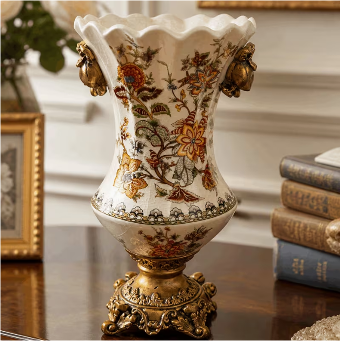 30Cm European Style Ceramic Vase Ice Crack Glaze Floral High Foot Decorative Vase Home Decor
