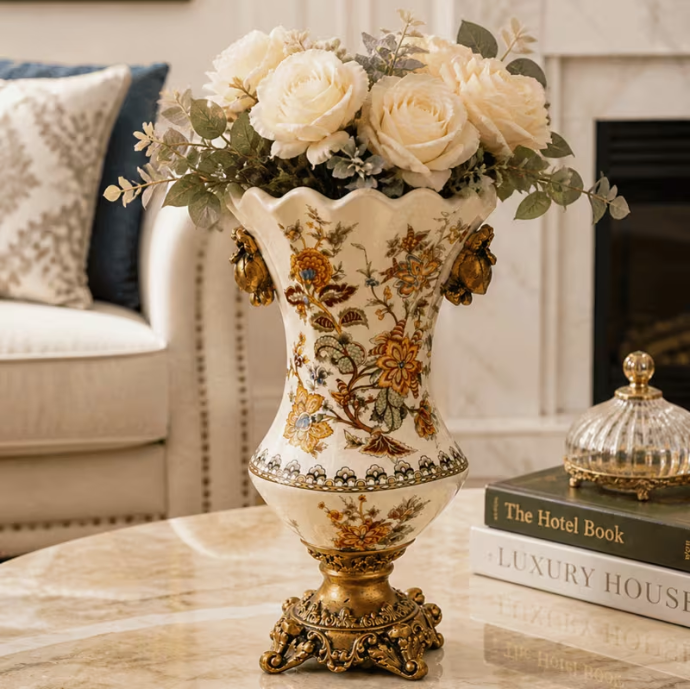 30Cm European Style Ceramic Vase Ice Crack Glaze Floral High Foot Decorative Vase Home Decor
