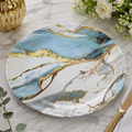 Set of 4 Marble Pattern Melamine Dinner Plates 23cm – Blue & Gold Round Dishwasher Safe Dinner Plates for Kitchen, Dining & Outdoor Use