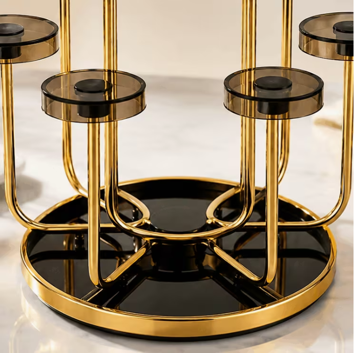 Rotating 6 Cup Mug Holder Stand – Metal Countertop Coffee Mug Display Rack with Crystal Handle, 360° Cup Storage Organizer (Gold)