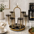 Rotating 6 Cup Mug Holder Stand – Metal Countertop Coffee Mug Display Rack with Crystal Handle, 360° Cup Storage Organizer (Gold)