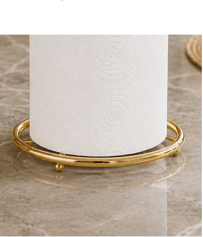 Luxury Gold Paper Towel Holder Stand with Crystal Top – Freestanding Metal Kitchen Roll Holder for Kitchen Counter, Bathroom & Dining Table