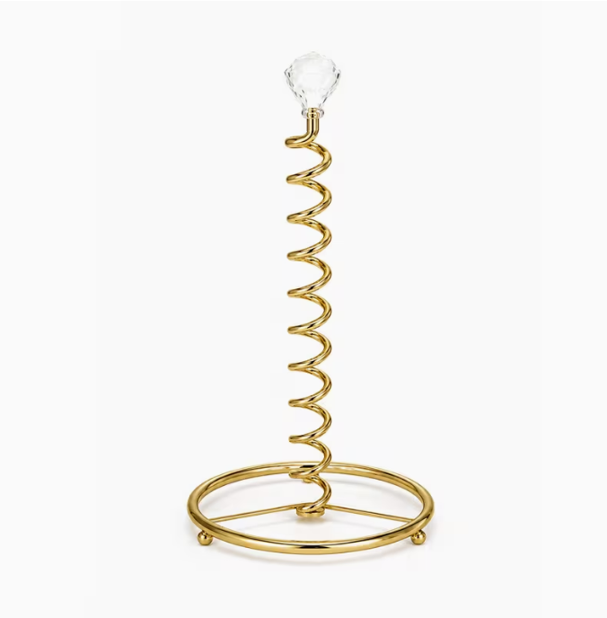 Luxury Gold Paper Towel Holder Stand with Crystal Top – Freestanding Metal Kitchen Roll Holder for Kitchen Counter, Bathroom & Dining Table
