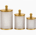 Set of 3 Luxury Bubble Textured Plastic Storage Jars with Gold Lids Kitchen Canisters Large Medium Small (7", 5", 4")