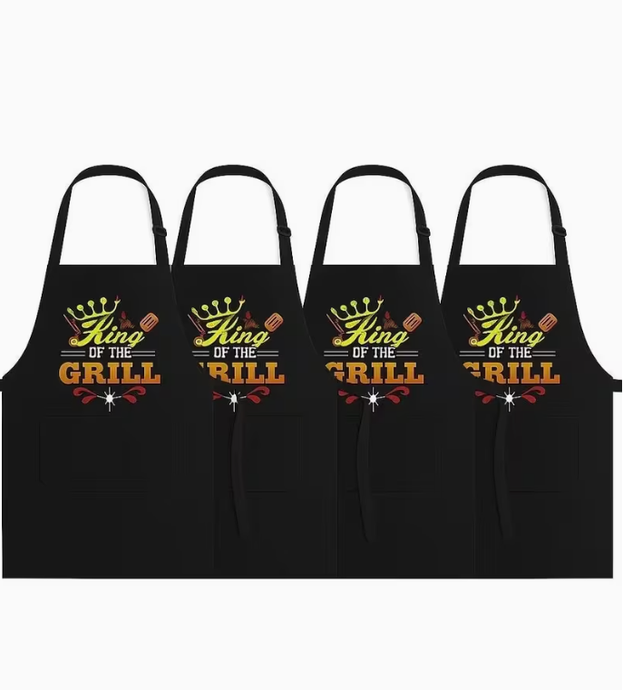 4-Pack Unisex BBQ Apron "King of the Grill" Funny Cooking Aprons with Pocket – Kitchen Chef Gift Set