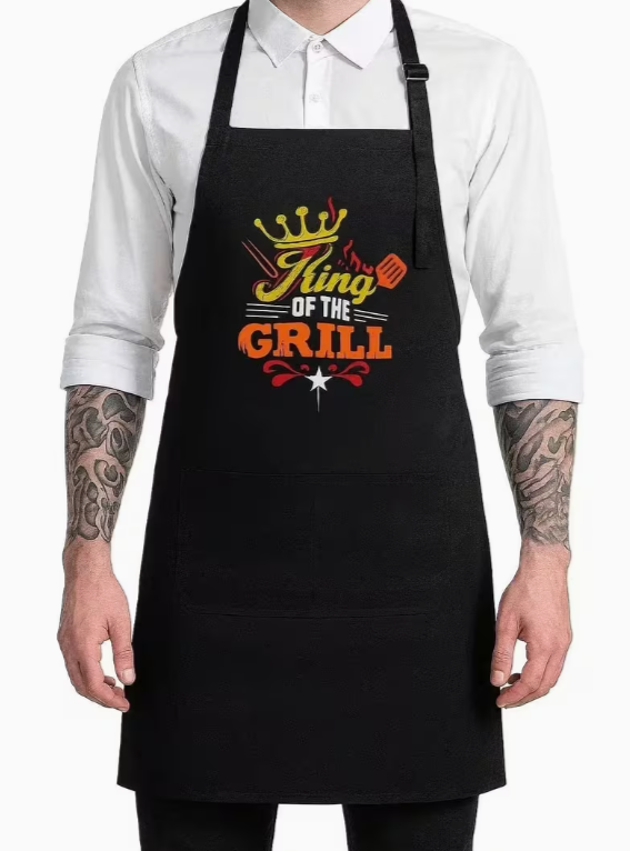 4-Pack Unisex BBQ Apron "King of the Grill" Funny Cooking Aprons with Pocket – Kitchen Chef Gift Set