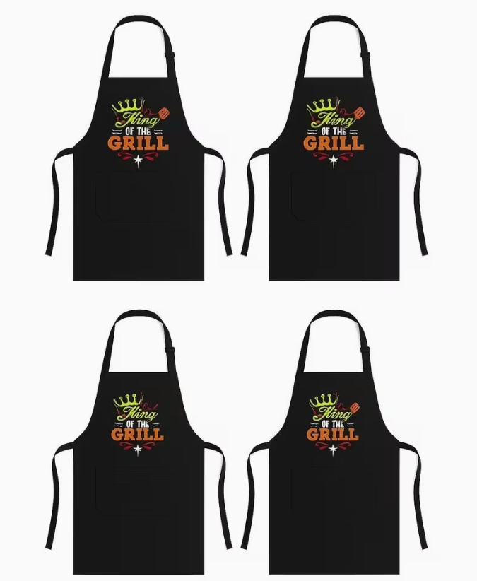 4-Pack Unisex BBQ Apron "King of the Grill" Funny Cooking Aprons with Pocket – Kitchen Chef Gift Set