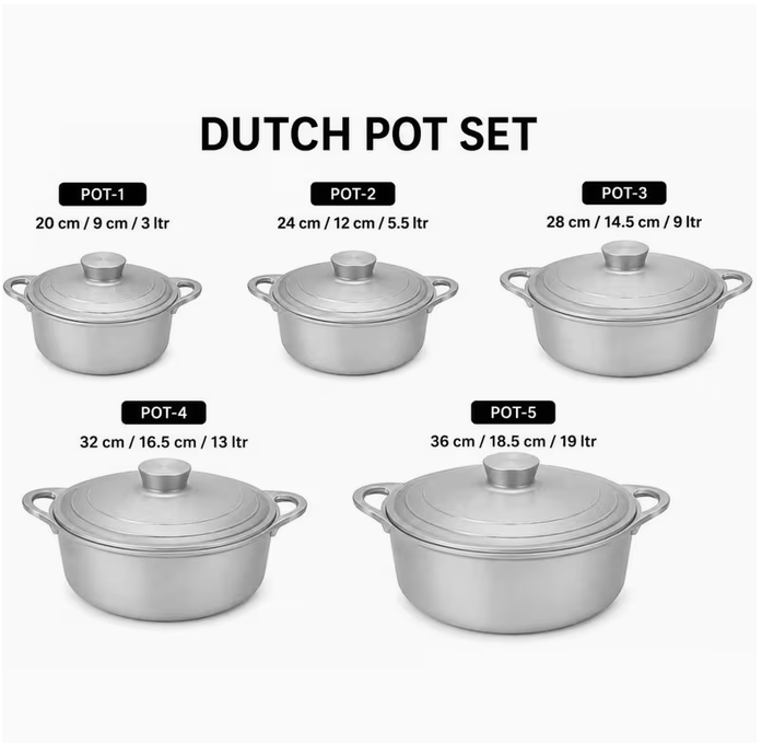 Aluminium Dutch Pot with Lid | Heavy Duty Cooking Pot | Multi-Size Stock Pot | 3L, 5.5L, 9L, 13L & 19L