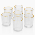 Set of 6 Ribbed Shape Acrylic Glasses with Gold Rim – Mixed Sizes 330ml & 380ml | Reusable Drinking Tumblers