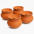 Terracotta Clay Pot with Lid, Traditional Earthenware Handi for Serving 4-Piece Set